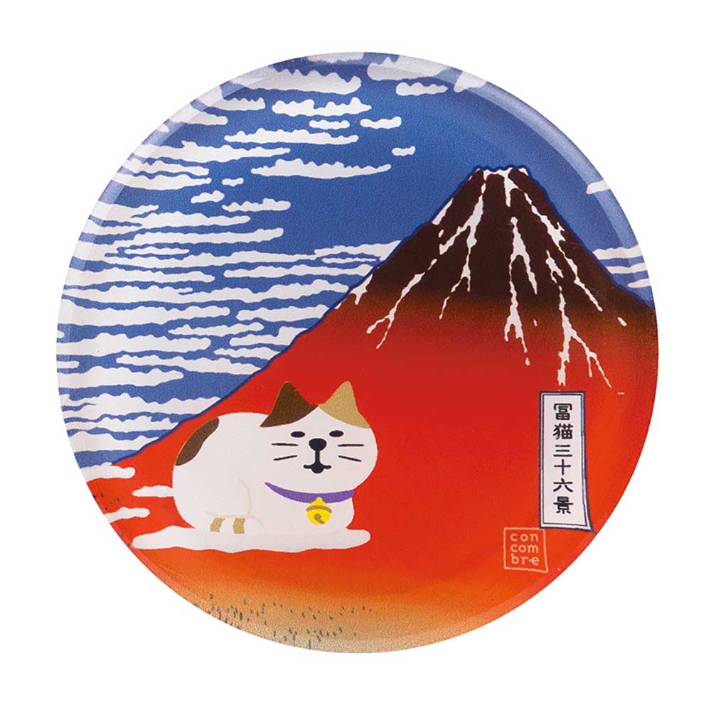 Concombre FUKUMONO Tabineko Ukiyo-e Acrylic Magnet, Red Fuji