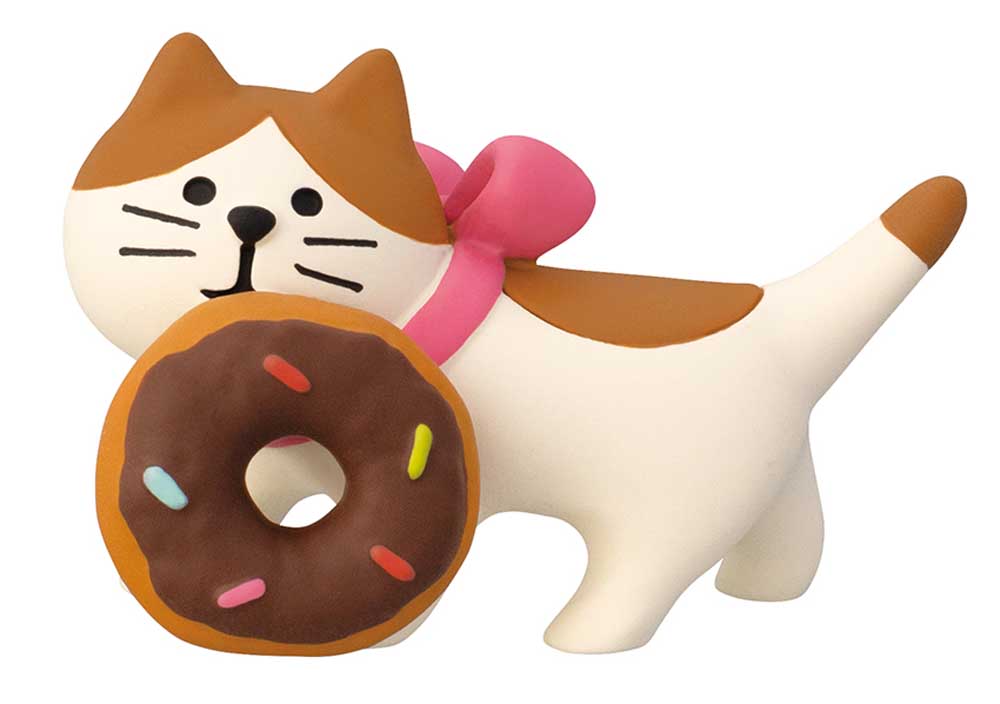 Concombre Mattari Donut Shop Donut-Carrying Cat Figurine