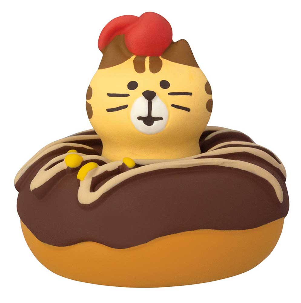 Concombre Mattari Donut Shop Peekaboo Kitty Donut Figurine, Chocolate