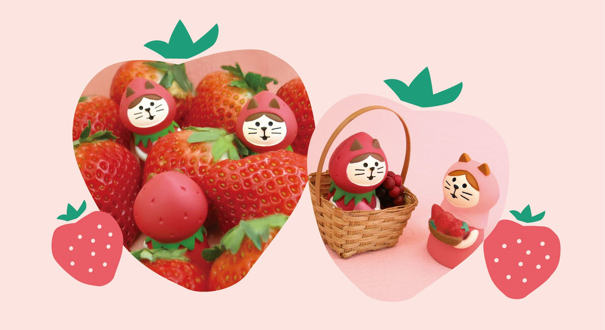 Concombre Strawberry Cake Fair Strawberry-Picking Cat Figurine — product image 4