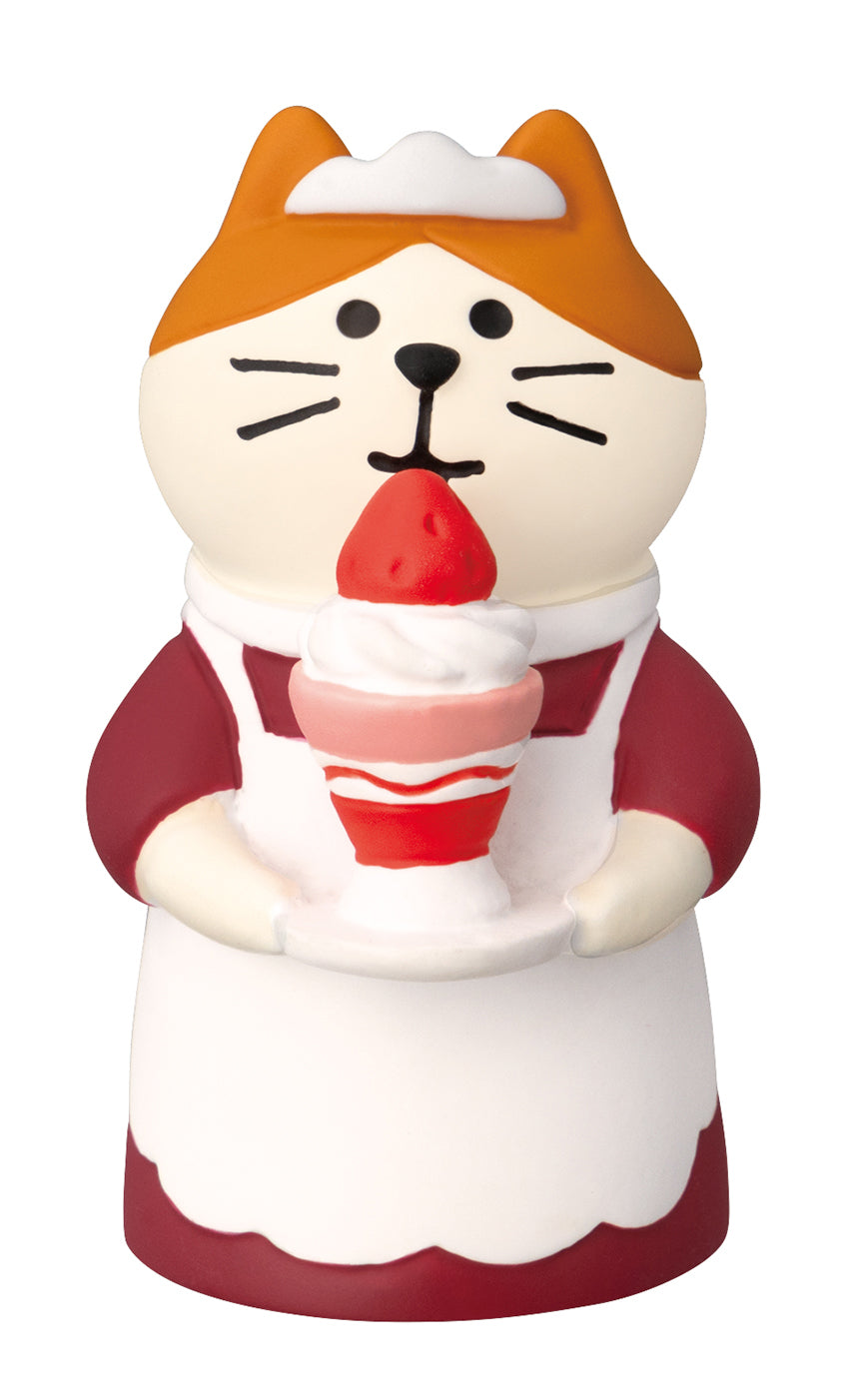 Concombre Sweets Parlor Waitress Cat Figurine, Strawberry Parfait
