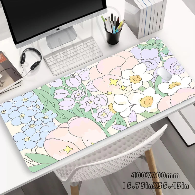 Pastel Flowers Kawaii Desk Mat