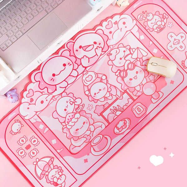 Kawaii Axolotl Pastel Gaming Desk Pad