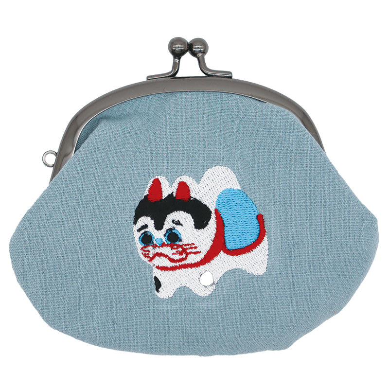 Embroidered Gamaguchi Clasp Purse, Inu Hariko Dog