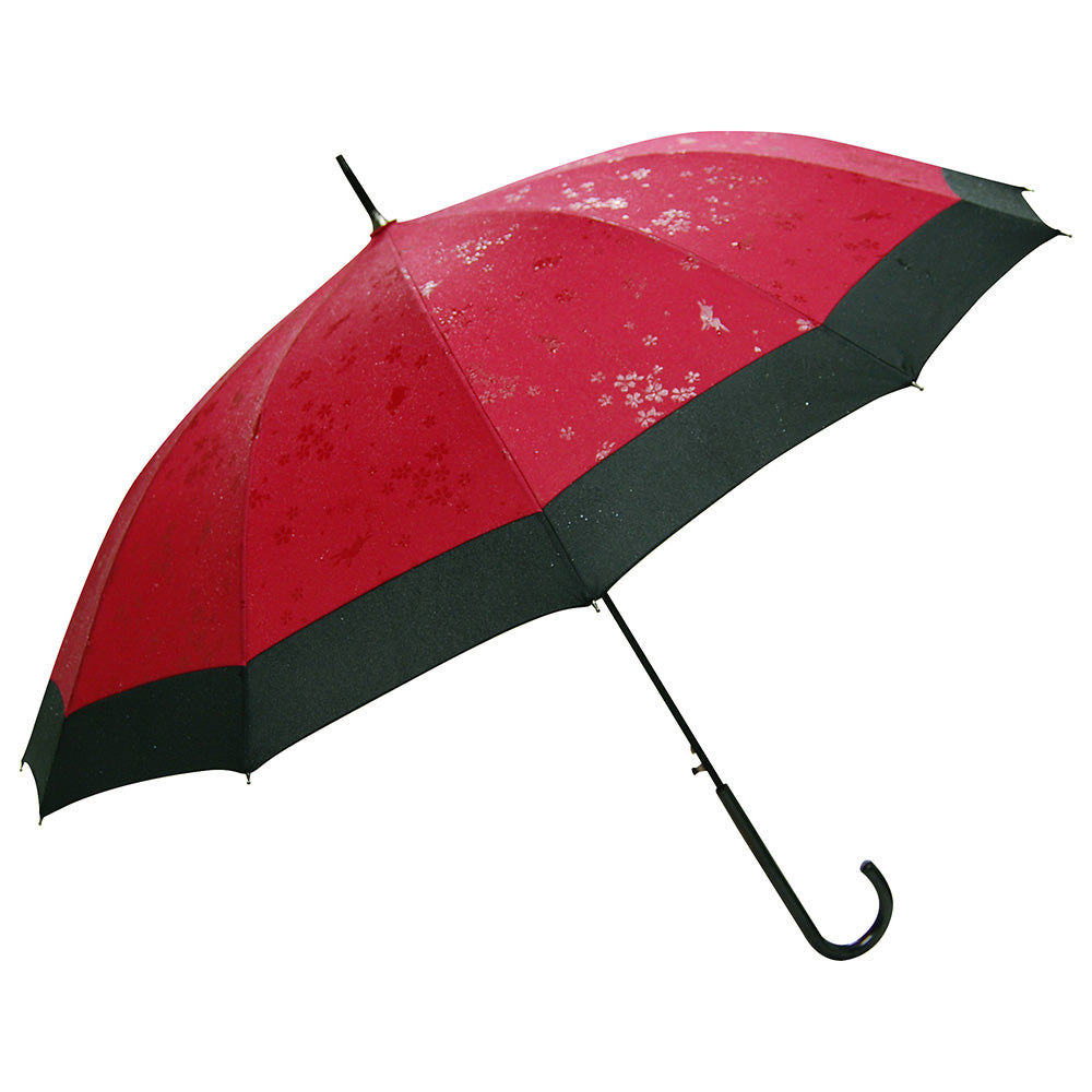 Janome-Style 12-Rib Umbrella, Cherry Blossom Rabbit, Deep Red — product image 2
