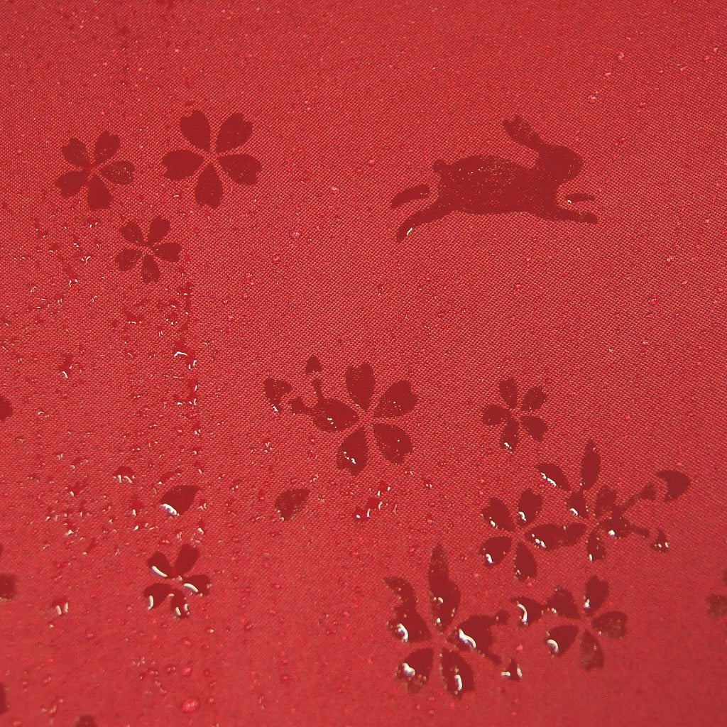 Janome-Style 12-Rib Umbrella, Cherry Blossom Rabbit, Deep Red — product image 4