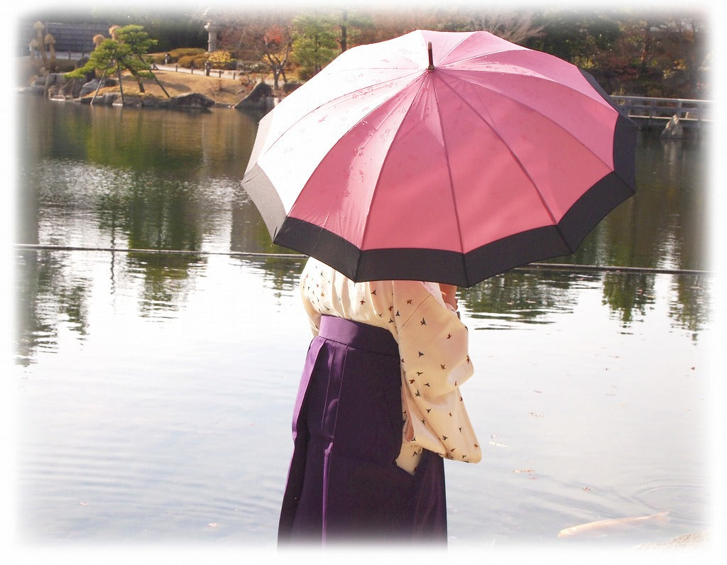 Janome-Style 12-Rib Umbrella, Cherry Blossom Rabbit, Deep Red — product image 6