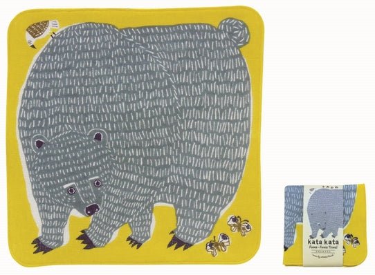 Kata Kata Fluffy Towel Handkerchief Bear and Bird Yellow