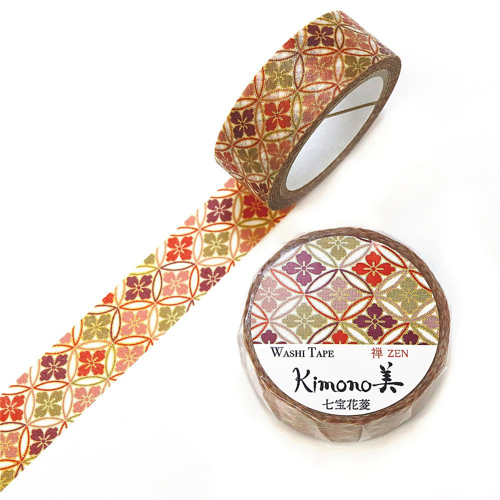 Kimono-bi Gold Foil Washi Tape, Shippo Hanabishi 15 mm — product image 3