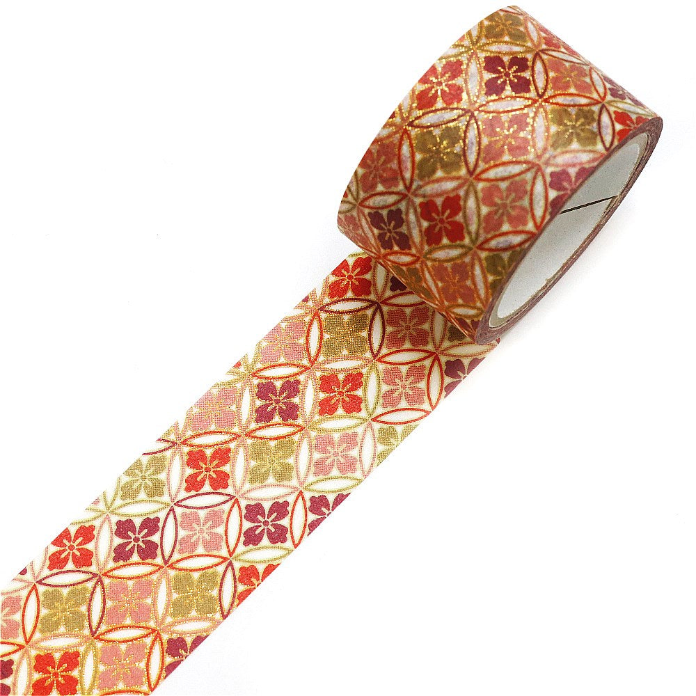 Kimono-bi Gold Foil Washi Tape, Shippo Hanabishi 25 mm — product image 2