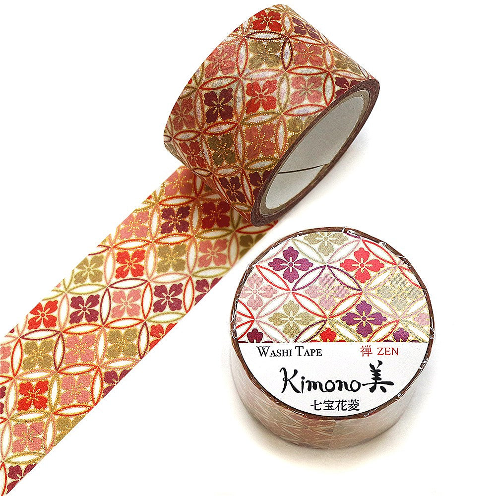 Kimono-bi Gold Foil Washi Tape, Shippo Hanabishi 25 mm — product image 3