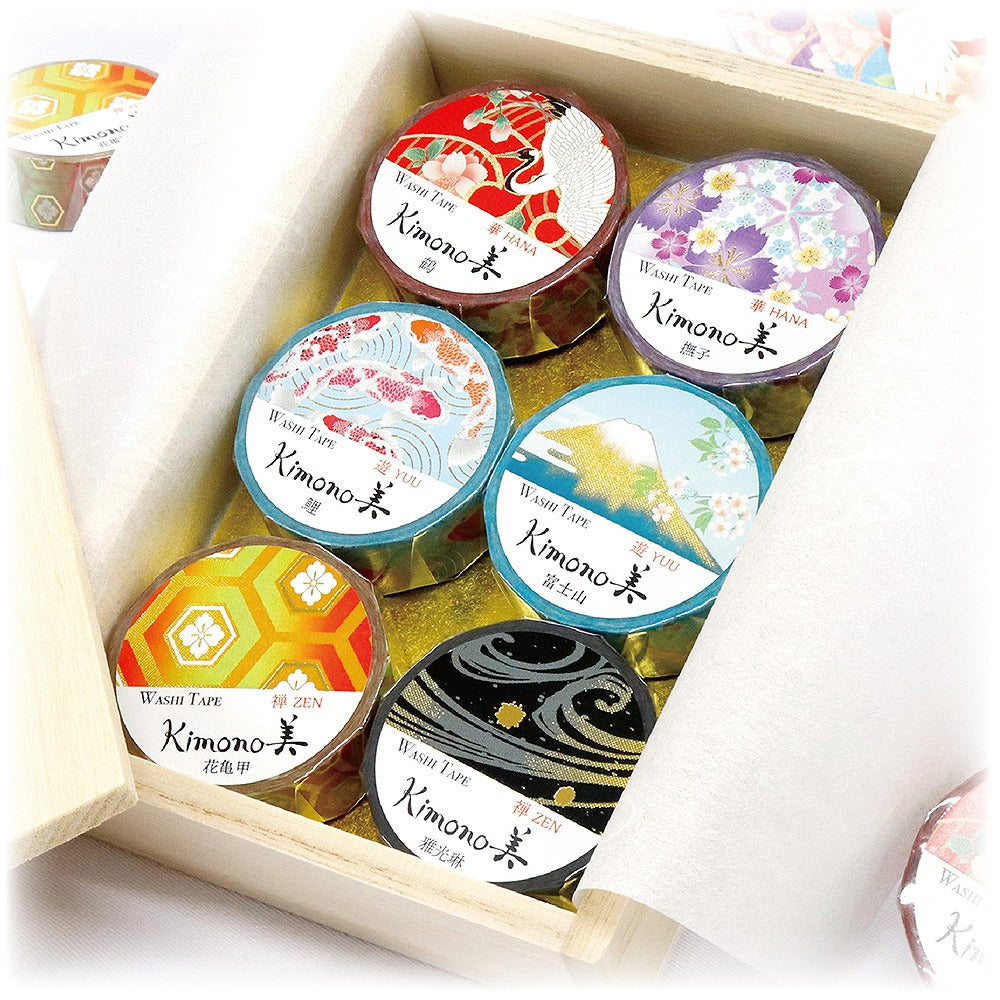 Kimono-bi Washi Masking Tape 6-Roll Set in Paulownia Box