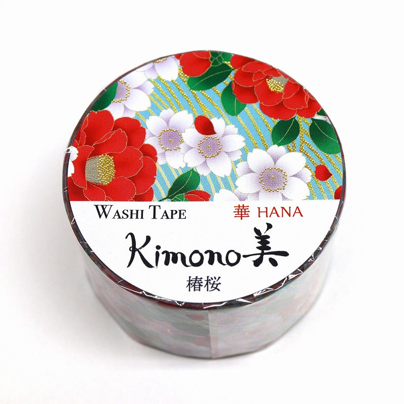 Kimono-bi Washi Tape, Camellia and Cherry Blossom 25 mm