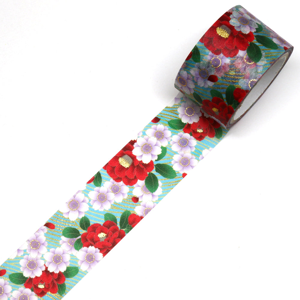 Kimono-bi Washi Tape, Camellia and Cherry Blossom 25 mm — product image 2