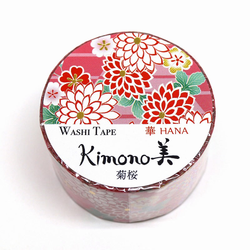 Kimono-bi Washi Tape, Chrysanthemum and Cherry Blossom 25 mm