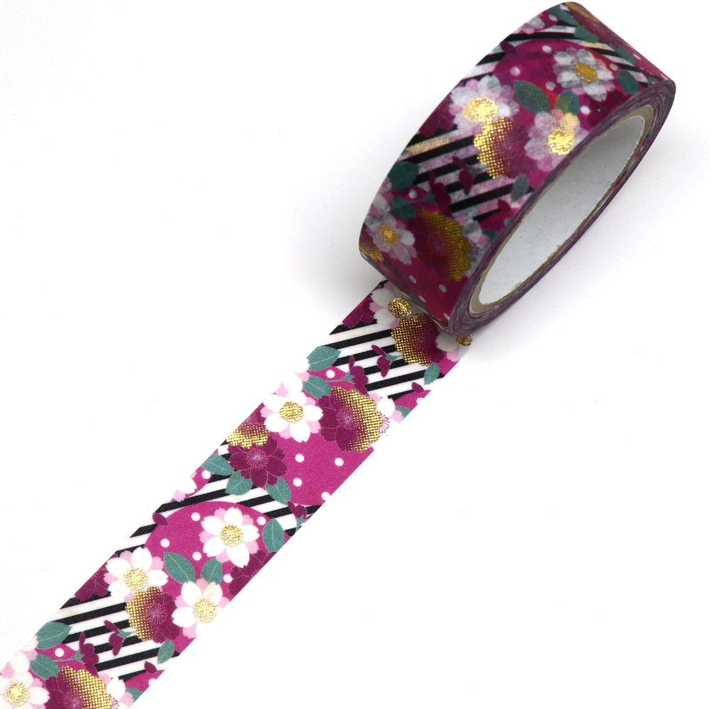 Kimono-bi Washi Tape, Diagonal Stripes and Cherry Blossoms 15 mm — product image 2