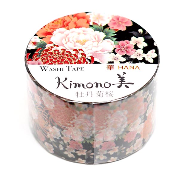Kimono-bi Washi Tape, Peony, Chrysanthemum and Cherry Blossom 25 mm