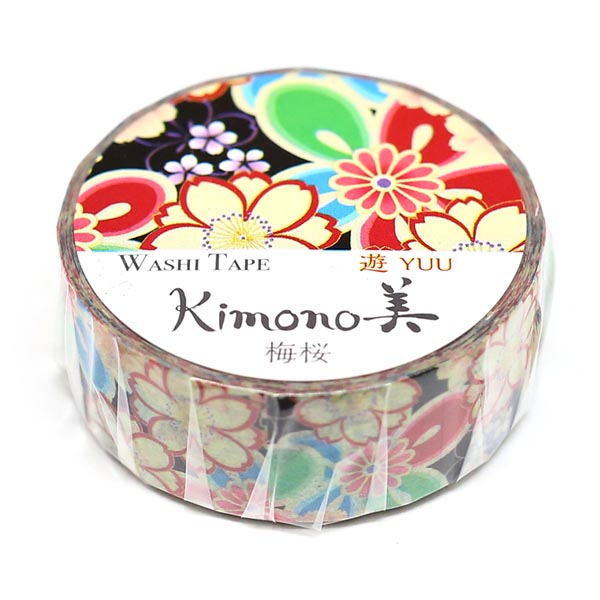 Kimono-bi Washi Tape, Plum and Cherry Blossoms 15 mm