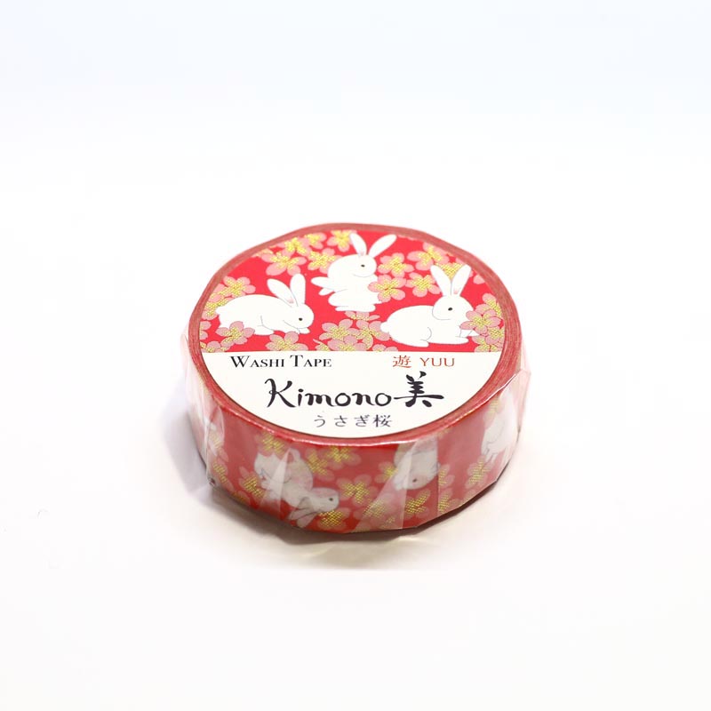 Kimono-bi Washi Tape, Rabbit and Cherry Blossom 15 mm