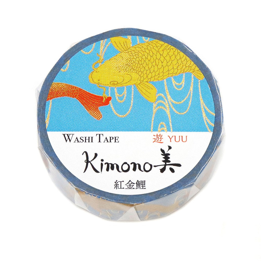 Kimono-bi Washi Tape, Red and Gold Koi 15 mm