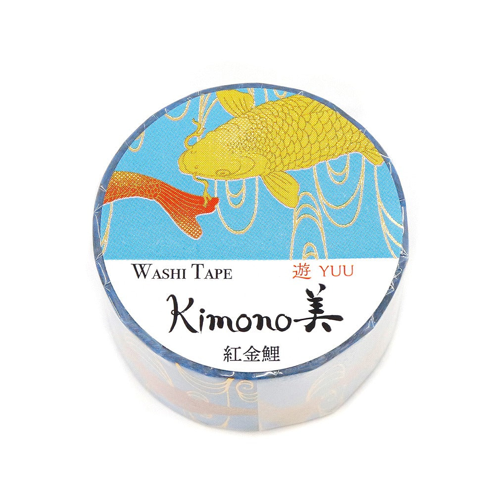 Kimono-bi Washi Tape, Red and Gold Koi 25 mm