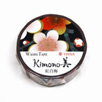 Kimono-bi Washi Tape, Red and White Plum Blossoms 15 mm