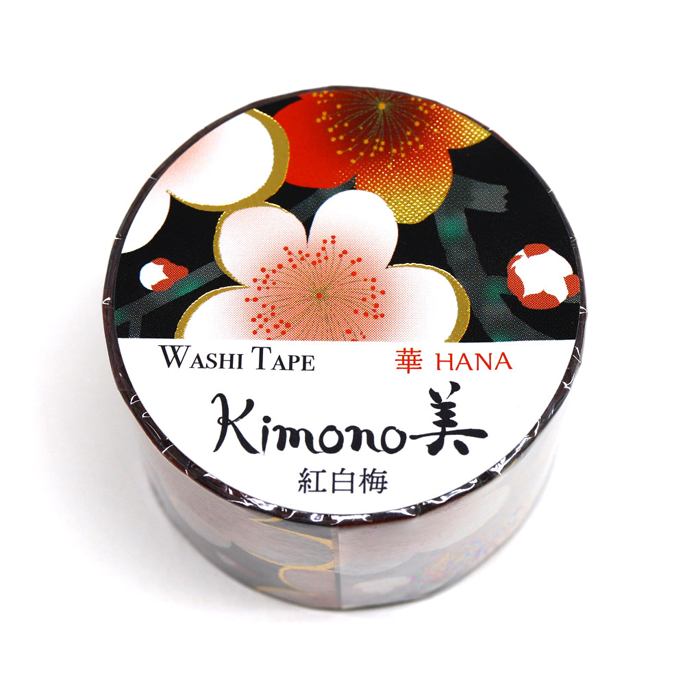 Kimono-bi Washi Tape, Red and White Plum Blossoms 25 mm
