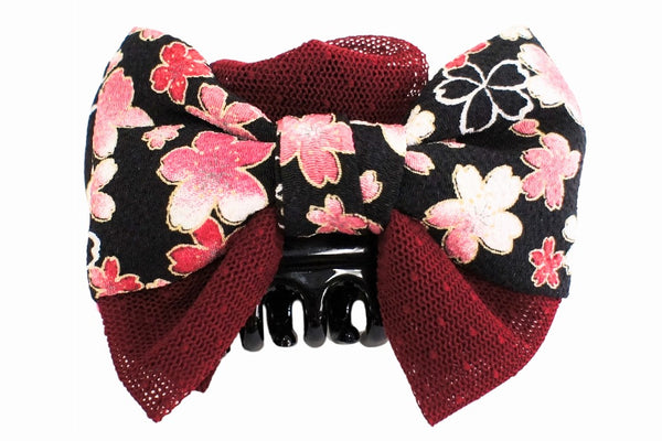 Komon Kobo Tulle Double Ribbon Hair Clip Sakura Black