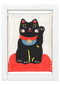 Koyomi Linen Art Frame, Black Maneki-Neko