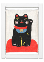 Koyomi Linen Art Frame, Black Maneki-Neko