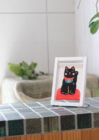 Koyomi Linen Art Frame, Black Maneki-Neko — product image 2