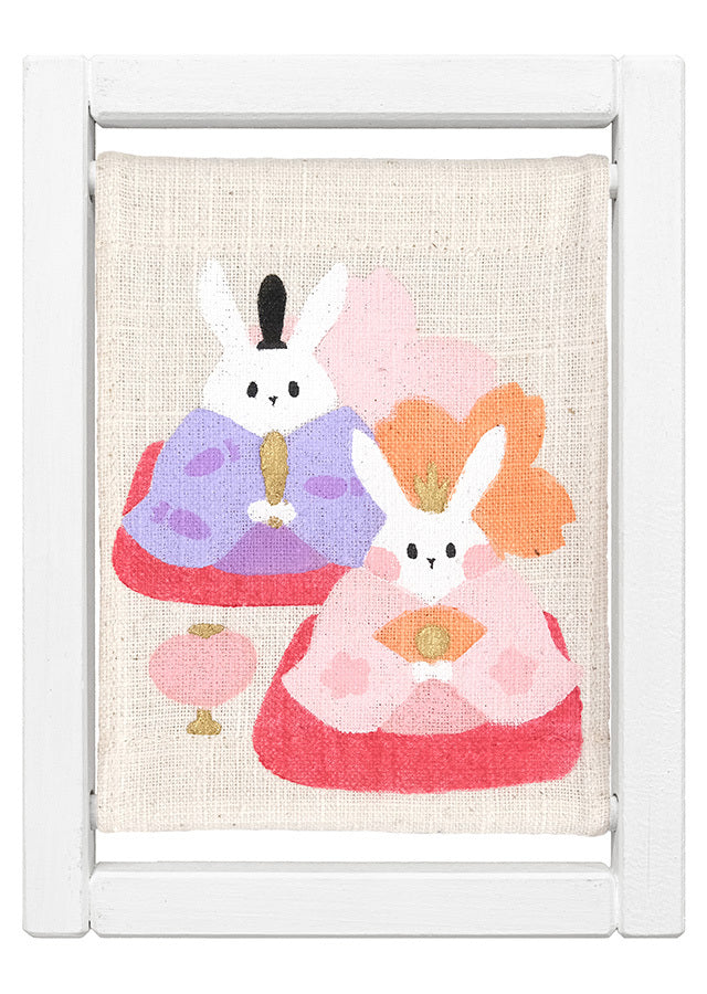 Koyomi Linen Art Frame, Flower Rabbit Hina Dolls