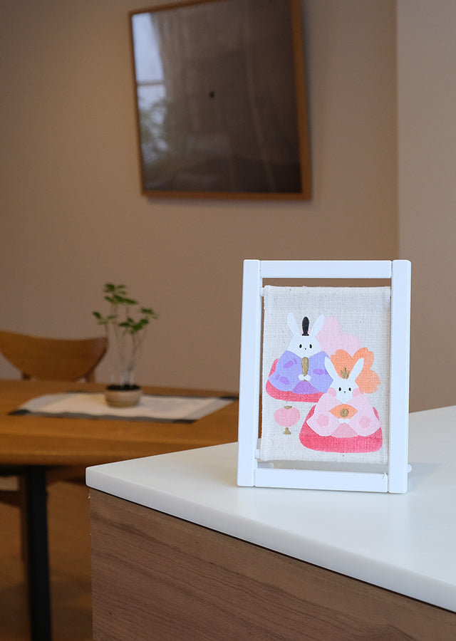 Koyomi Linen Art Frame, Flower Rabbit Hina Dolls — product image 2