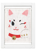 Koyomi Linen Art Frame, White Lucky Cat