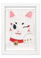 Koyomi Linen Art Frame, White Lucky Cat