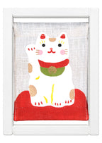 Koyomi Linen Art Frame, White Maneki-Neko