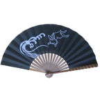kumpuu Monochrome Print Folding Fan, Owl / Wave Rabbit