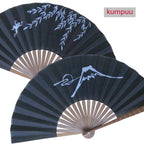 kumpuu Monochrome Print Folding Fan, Owl / Wave Rabbit — product image 2