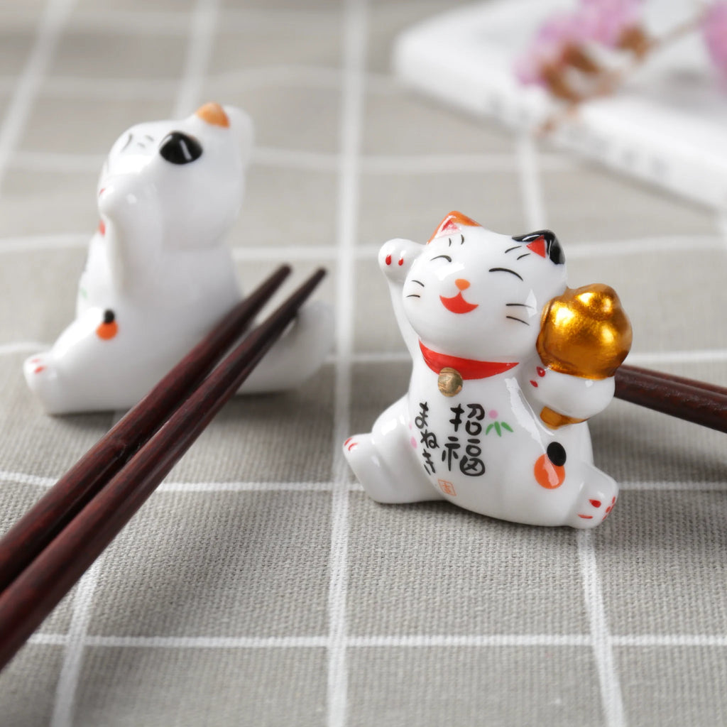 Lucky Maneki-neko Ceramic Chopstick Rest — alternate view 2