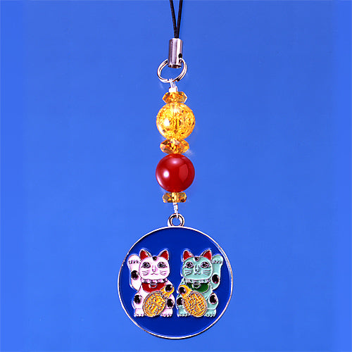Maneki-Neko Netsuke Strap with Citrine and Red Agate — product image 2