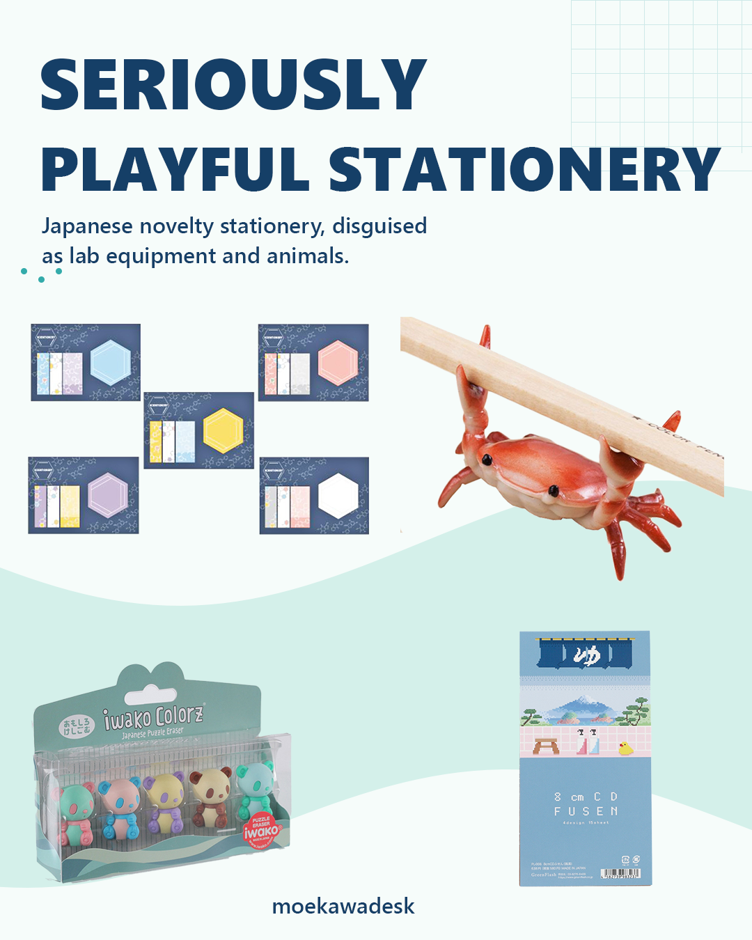 Seriously playful stationery. Japanese novelty stationery, disguised as lab equipment and animals.