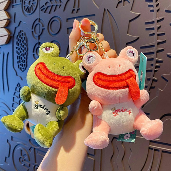 Kaeru Frog Plush Keychain (Assorted Colors, approx. 13.5 × 7.8 cm)