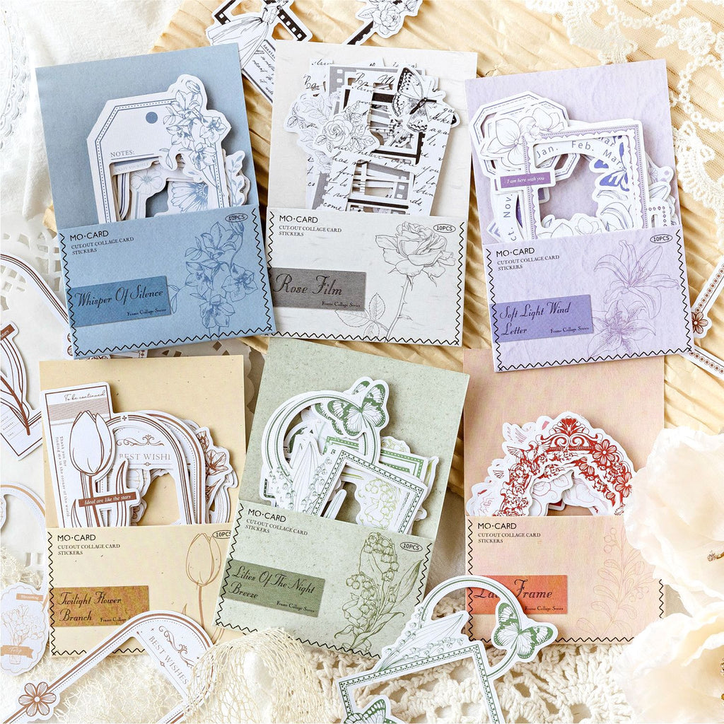 Vintage Vignette Die-Cut Frame Stickers (10 sheets, 6 color themes)