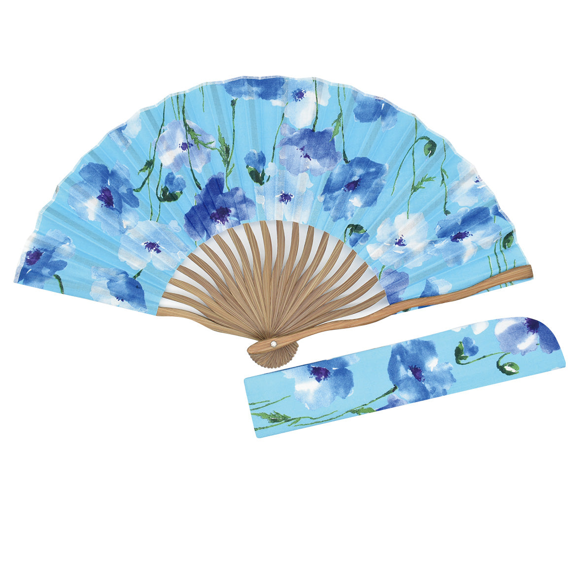Ripple x tottua Fabric Folding Fan and Case Set Retro Flower Blue