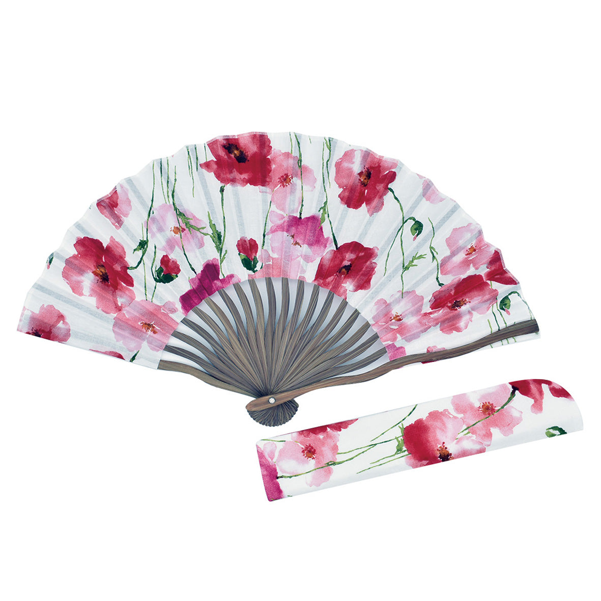 Ripple x tottua Folding Fan and Case Set, Retro Flower Red