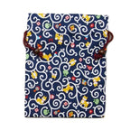 Shiba Inu Drawstring Pouch with Wooden Beads, Navy