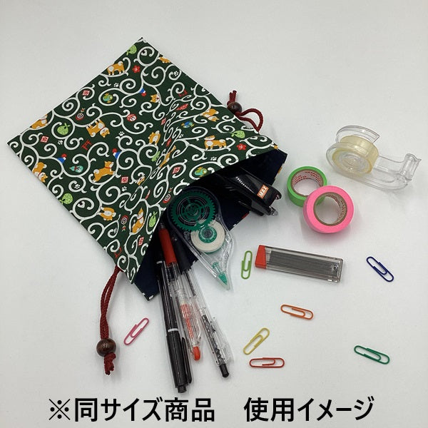 Shiba Inu Drawstring Pouch with Wooden Beads, Navy — product image 5