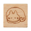 Wood-Handled Mini Stamp, Curled-Up White Cat