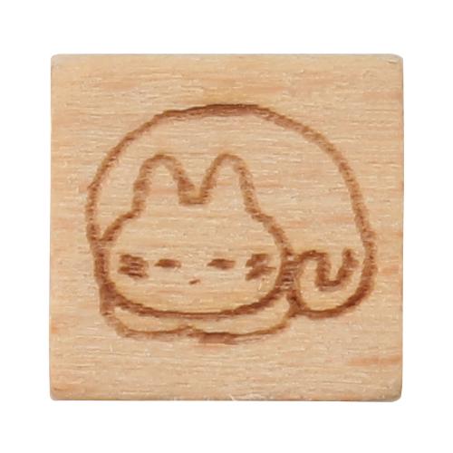 Wood-Handled Mini Stamp, Curled-Up White Cat