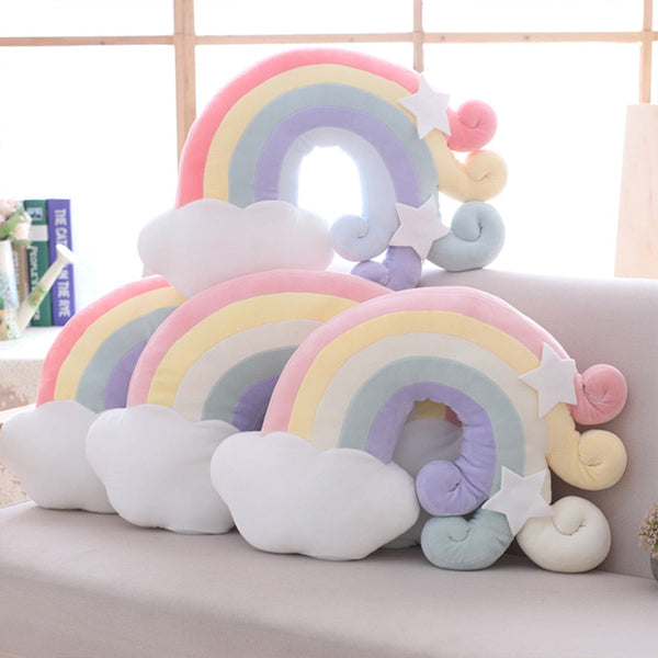 Pastel Rainbow Sky Throw Pillow (Shooting Star / Cloud / Moon)